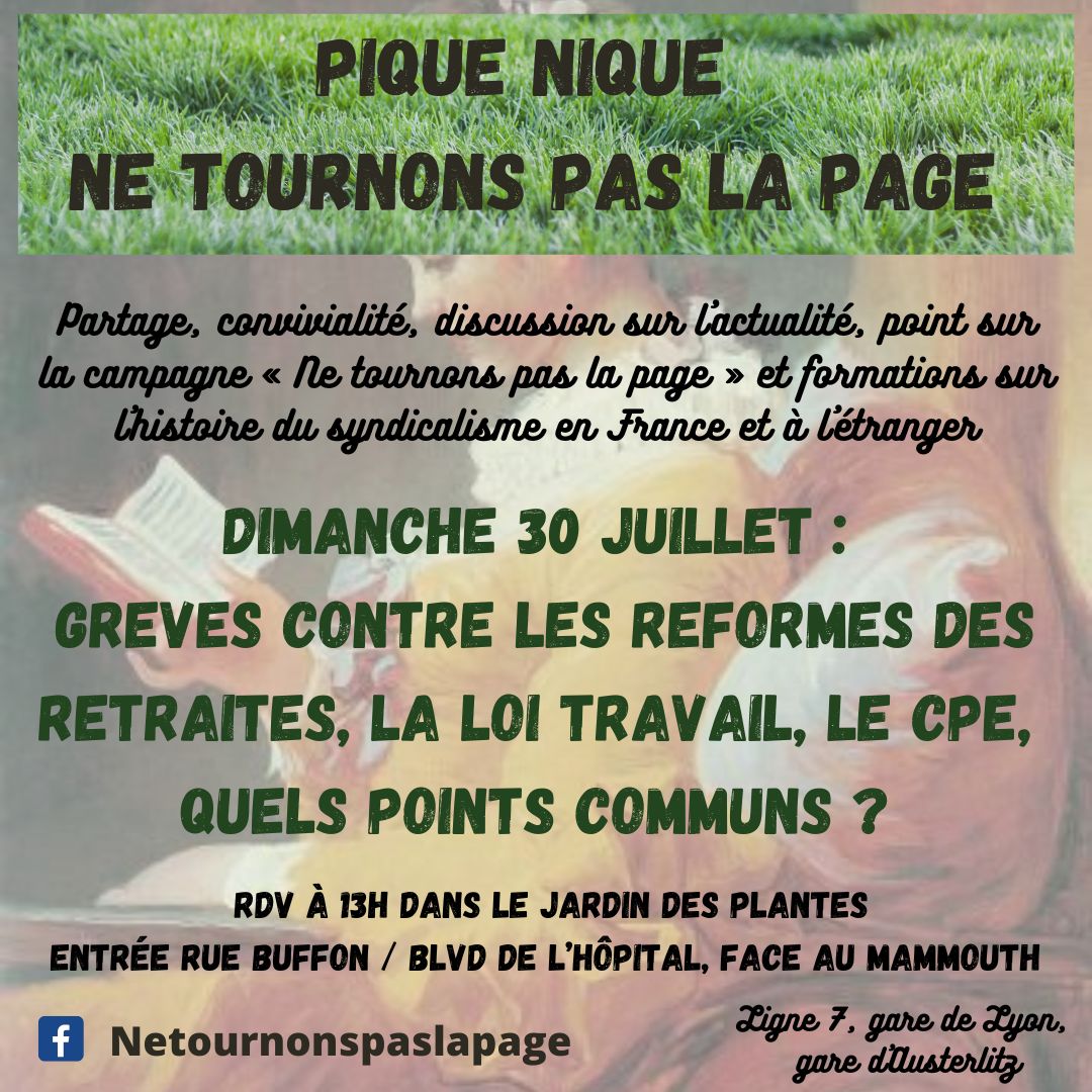 Pique-nique "Ne Tournons Pas La Page"
demain à 13h, Jardin des Plantes, Paris
agendamilitant.org/Pique-nique-Ne… #NeTournonsPasLaPage