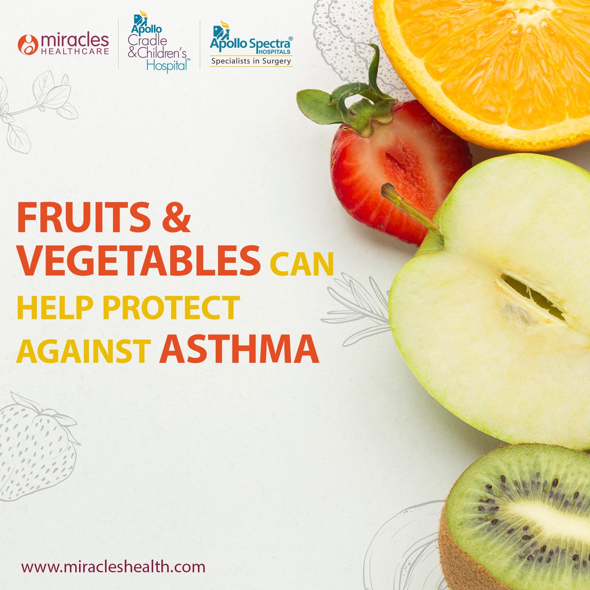 Did you know that fruits & vegetables can be your natural shield against asthma? Vitamin C and E can reduce inflammation in asthmatic lungs. Boost your immune system and fight off colds and flu, known asthma triggers, with a nutrient-rich diet! 🌿 #AsthmaPrevention #HealthyLungs