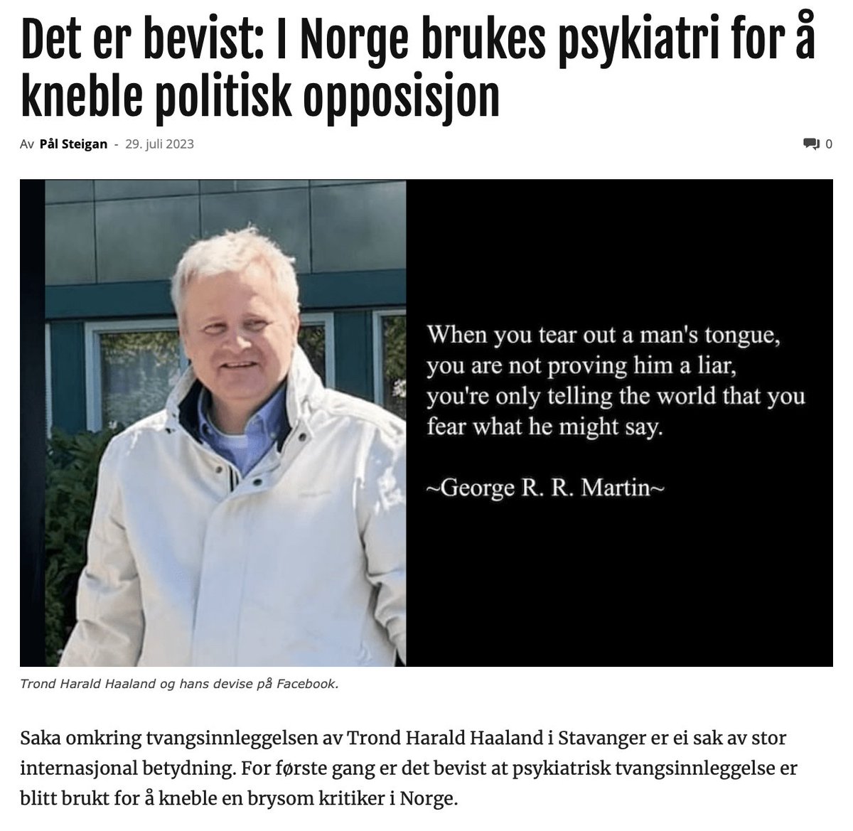 tveitmiljo's tweet photo. Hvor var alle de andre mediene da Trond Harald ble innesperret på psykiatrisk sykehus på grunn av Facebookinnlegg?

Massemediene går ikke bare i takt i det de setter på dagsorden. De går også i takt med det de IKKE setter på dagsorden. Og de beskytter "systemet". Det totalitære er i ferd med å bli reelt. 

https://t.co/v6guhqL10M
