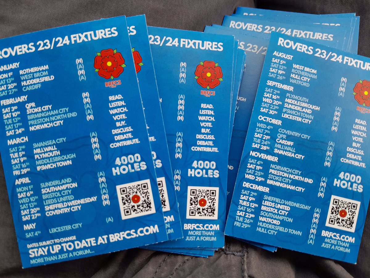 brfcsdotcom's tweet photo. It’s here… #FansTakeover
If you are coming to Ewood, come visit our stall to buy a fanzine or raffle & tombola tickets, collect a free fixture card, a sticker & we have chocolate..! 🤍💙 https://t.co/ffEqbfPvql