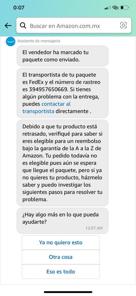 ⁦<a href="/amazonmex/">Amazon México</a>⁩  buenas noches Amazon.  Me has robado el pago de la camisa que te pagué y estoy esperando desde FEBRERO.  Que nervios tengo porque estoy a la espera de que mi producto sea elegible para un reembolso.  Gracias rateros.
