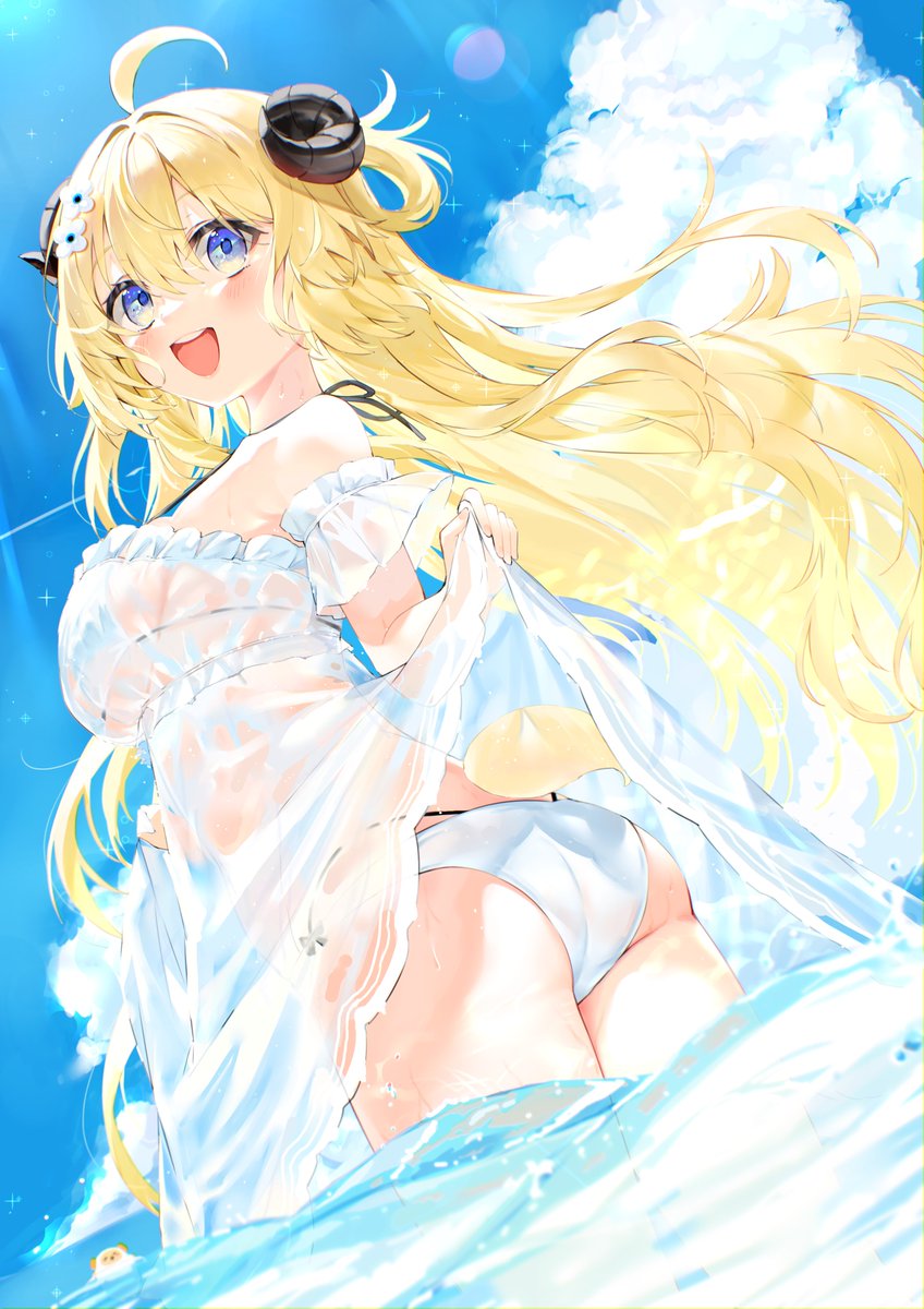 ホロライブ「にコミケの新刊を委託しました～! ホロライブの水着本です!夏だ!ぬれ透けだ!  」|こう🐈ましろのイラスト