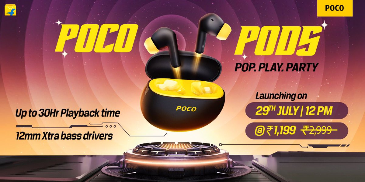 POCO Pods के ब्लूटूथ® 5.3 और Google फास्ट पेयर के साथ निर्बाध कनेक्टिविटी की प्रतीक्षा है।  29 जुलाई को दोपहर 12 बजे फ्लिपकार्ट पर पहली सेल में शामिल हों और सिर्फ ₹1,199 में अपना सामान पाएं!  🎶💙
 #POCOPodsonFlipkart
dl.flipkart.com/s/U8ogeruuuN