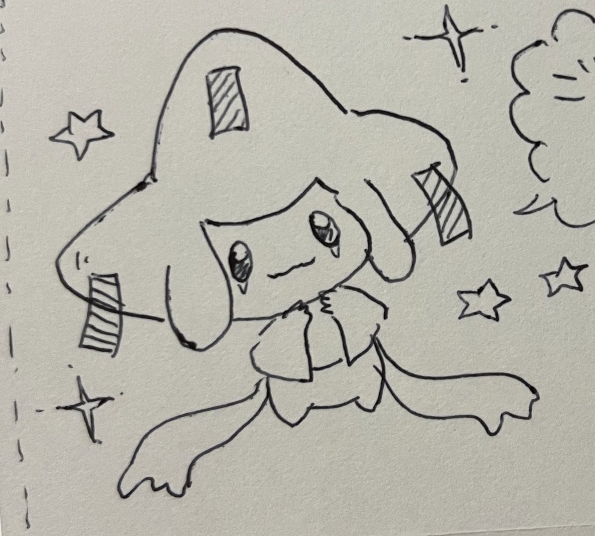 ジラーチちゃんがいちばんかわいくかけたきがする🙄 ポケヌー応募ハガキのボールペン一髪絵 ポケモンたちバランス難しすぎる