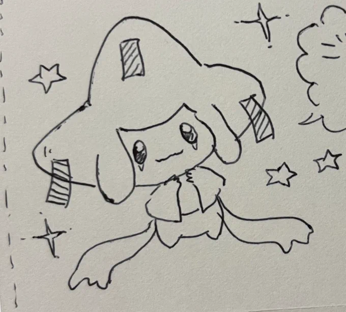 ジラーチちゃんがいちばんかわいくかけたきがする ポケヌー応募ハガキのボールペン一髪絵 ポケモンたちバランス難しすぎる