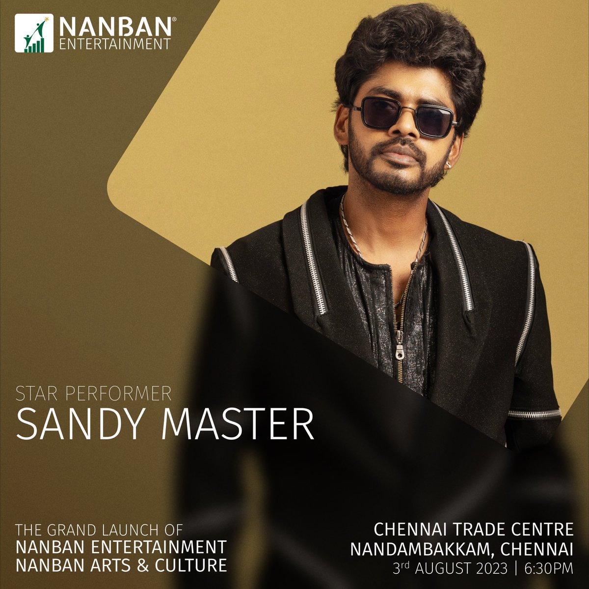 taran_adarsh's tweet photo. SANDY MASTER TO GRACE NANBAN EVENT IN CHENNAI… Let your feet tap to the beats as #SandyMaster will set the stage on fire with his incredible dance moves and infectious energy.

The grand launch of Nanban Entertainment and Nanban Arts & Culture will be held on 3 Aug 2023 in #Chennai.
#NanbanEntertainmentLaunch
#NanbanArtsAndCultureLaunch