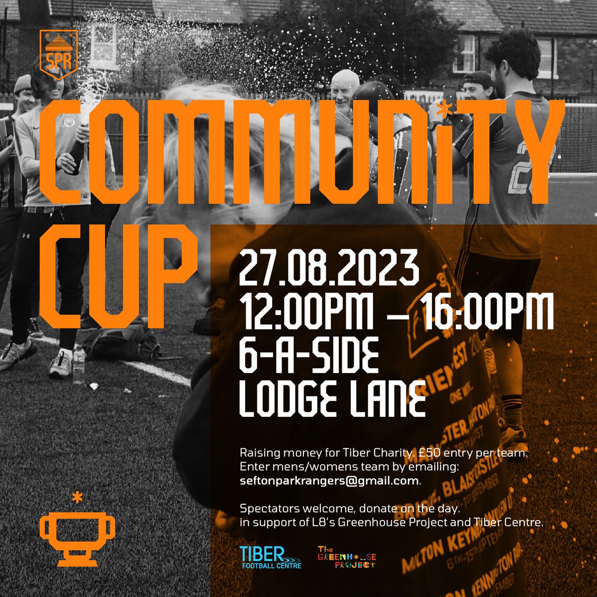 The SPR community cup will be talking place on 27.08.23

We run the 6aside community cup In support of the Greenhouse project and Tiber charities existing to benefit the children of the local L8 community. 

Drop us a DM or email seftonparkrangersfc@gmail.com to enter a team ✌🏻🍊