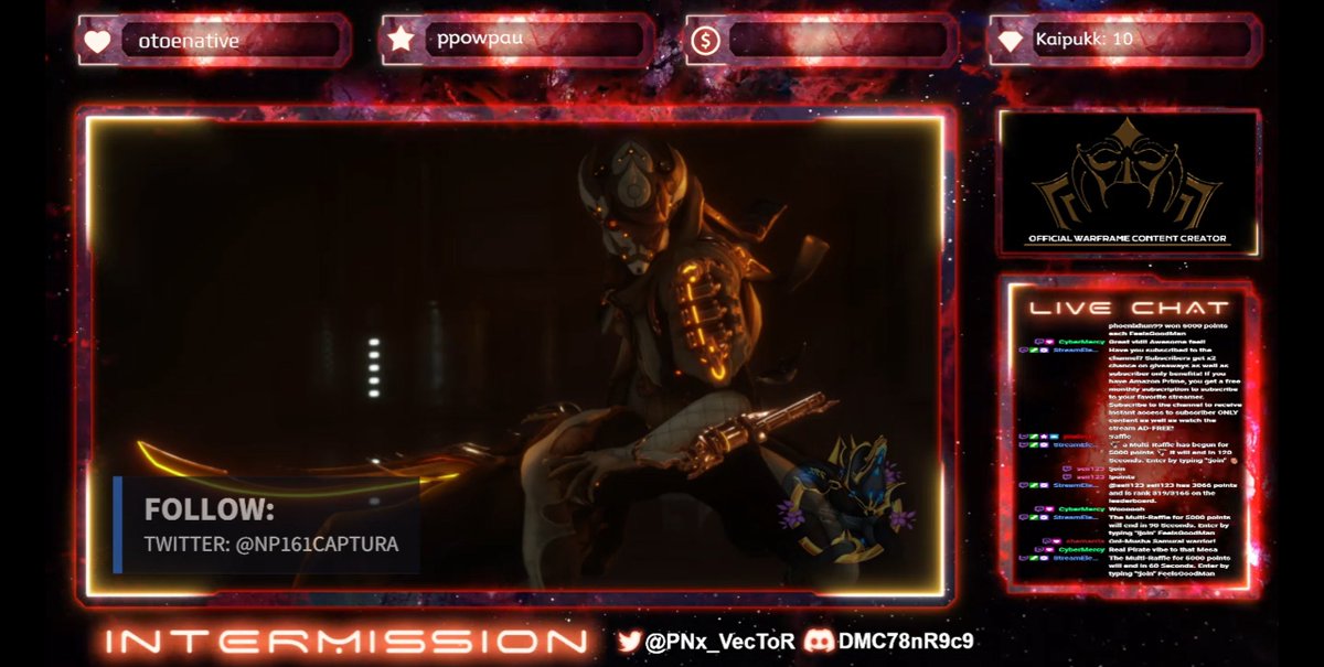 PNx_VecToR's tweet photo. COMMUNITY SHOWCASE FEATURES!
@ChtineC1112
@Freddy_Caps
@np161captura
@ViceroyCyndr
Amazing work as always. Thank you for submitting work to be featured on stream. You guys are amazing artists in your own rights!
#Warframe #Chtine #FreddyCaps #ViceroyCyndrr #NP161 #Twitch https://t.co/uEFn7O5Vcn