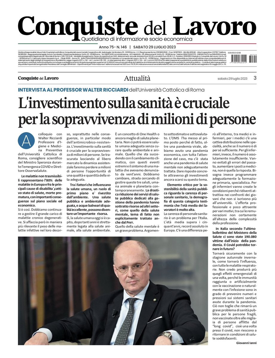 GIANNI IANNI (@gianniiannicisl) on Twitter photo La mia Intervista di oggi:
con <a href="/WRicciardi/">Walter Ricciardi</a>
▫️Professore Igiene e Medicina Preventiva <a href="/Unicatt/">Università Cattolica</a> Roma; ▫️Consigliere scientifico Ministro Speranza durante emergenza COVID; ▫️Direttore <a href="/OsservaSalute/">Osservatorio Salute</a>;
Sul <a href="/conquistepromo/">conquiste del lavoro</a>
⏺️ Scopri di più 👇👇👇
conquistedellavoro-ita.newsmemory.com/?publink=005a1… La mia Intervista di oggi:
con <a href="/WRicciardi/">Walter Ricciardi</a>
▫️Professore Igiene e Medicina Preventiva <a href="/Unicatt/">Università Cattolica</a> Roma; ▫️Consigliere scientifico Ministro Speranza durante emergenza COVID; ▫️Direttore <a href="/OsservaSalute/">Osservatorio Salute</a>;
Sul <a href="/conquistepromo/">conquiste del lavoro</a>
⏺️ Scopri di più 👇👇👇
conquistedellavoro-ita.newsmemory.com/?publink=005a1…