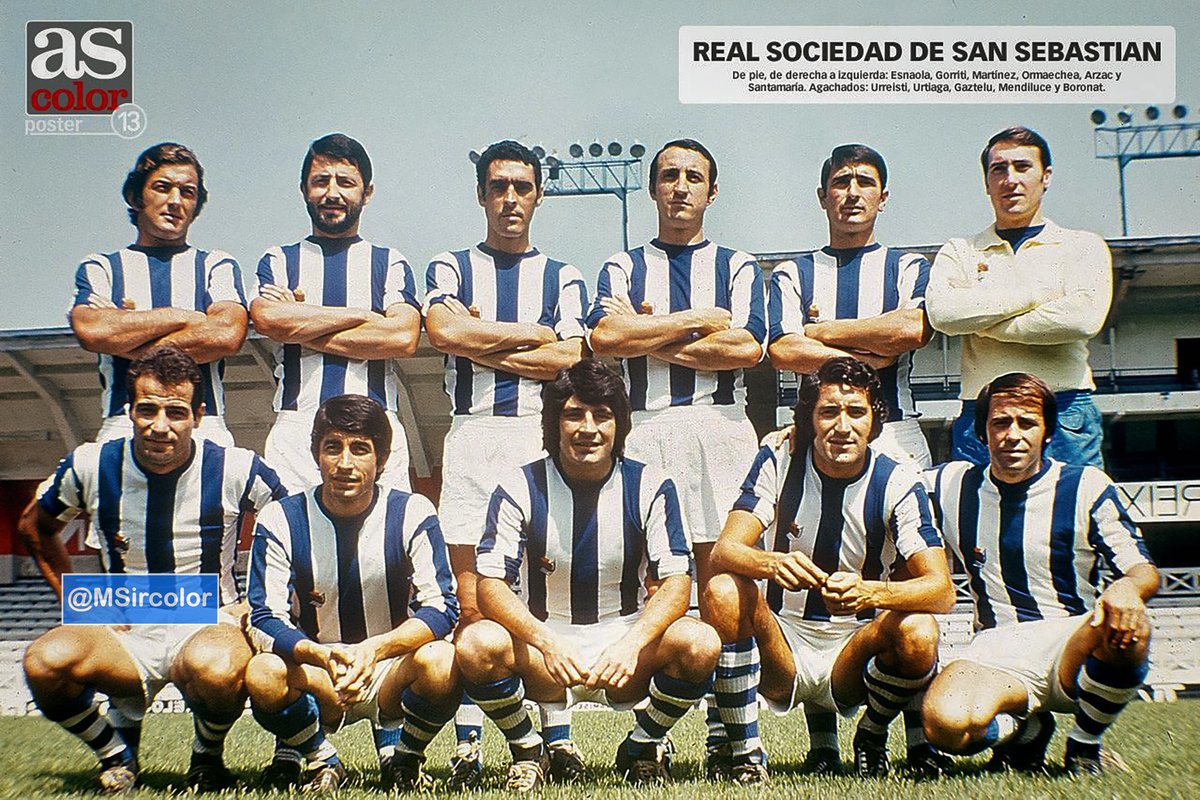 MSircolor's tweet photo. Poster #AsColor de la @RealSociedad creemos que es de la temp 68-69 con #Esnaola #Gorriti #Martínez #Ormaetxea #Arzac #santamaría;;#Urreisti #Urtiaga #Gaztelu #Mendiluce y #Boronat https://t.co/egwBkHOc65