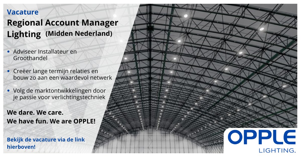 _Voltys's tweet image. Vacature Regional Account Manager | Lighting (Midden Nederland) bij OPPLE Lighting Europe.

✉️ jasper@voltys.nl
📱+31651205817

voltys.nl/vacatures/vaca…