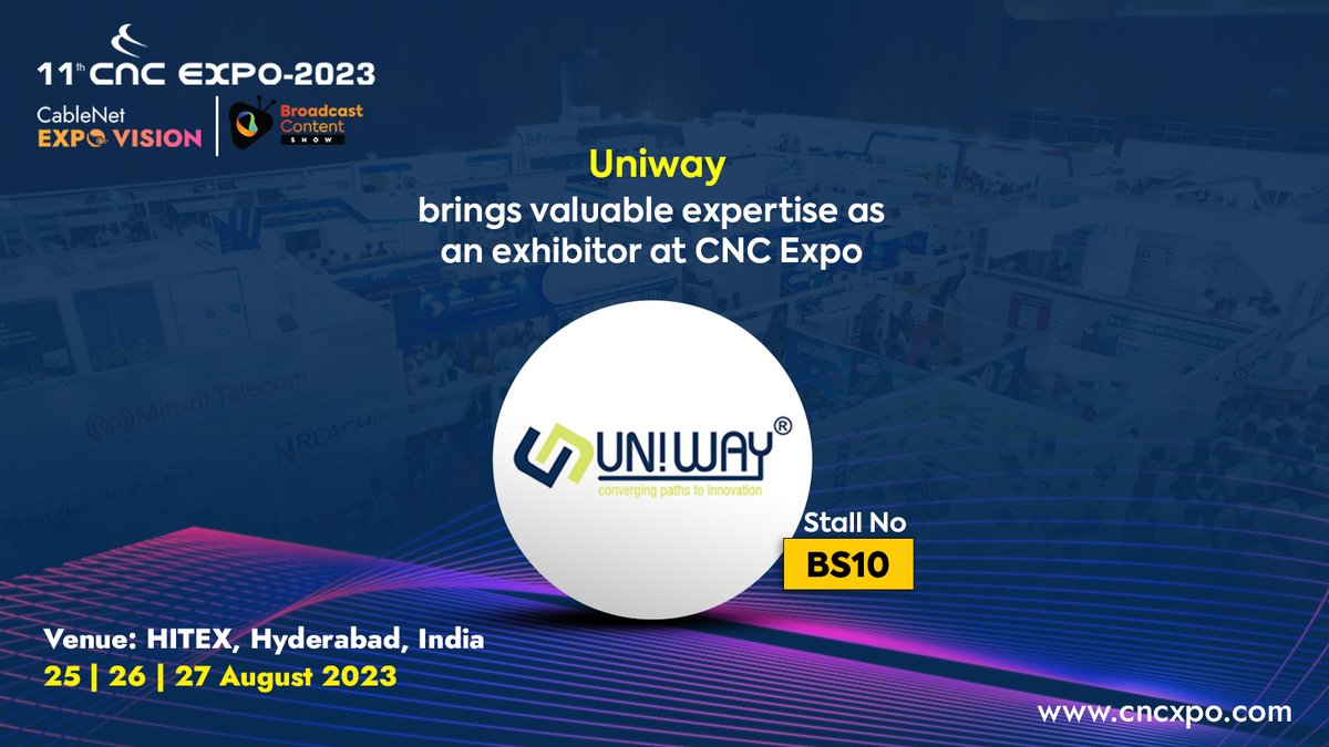 CNC Expo is excited to have Uniway on board as an exhibitor.
Experience the upcoming seamless communications at Stall No. BS10, CNC Expo 2023.

#cncexpo #expo #uniway #opticalcable #otdr #ftth #networkingproducts #internetservice #exhibitor #expo2023 #expovision #expovision2023