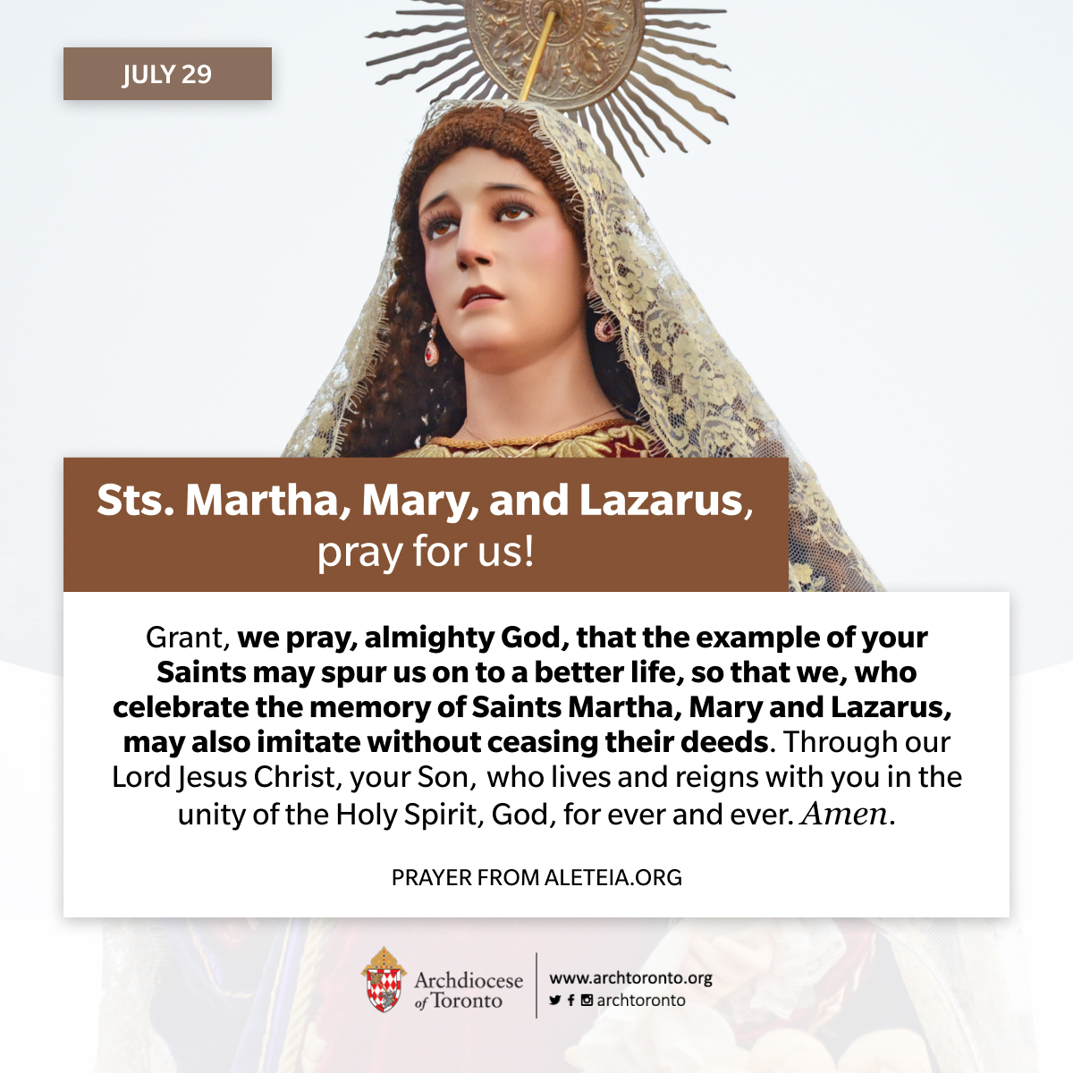 archtoronto's tweet photo. Sts. Martha, Mary, and Lazarus, pray for us! #memorial https://t.co/pySuOPRhuu