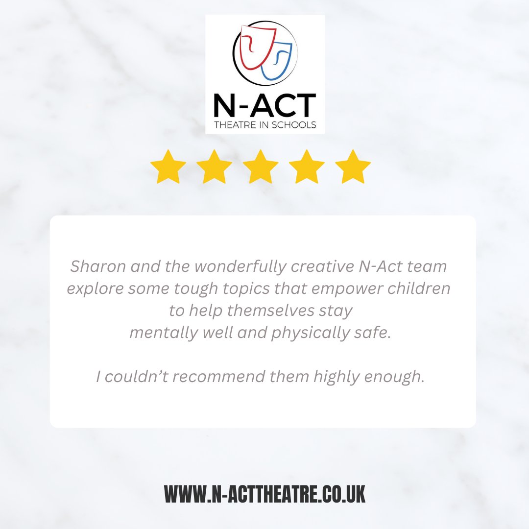 Thank you to everyone who has sent us some feedback on our productions 

Learn more about what we offer today & book for the new term.

n-acttheatre.co.uk
#MentalHealthAwareness #SuicidePrevention #selfharmprevention #InternetSafety #AntigangCrime #NactTheatre