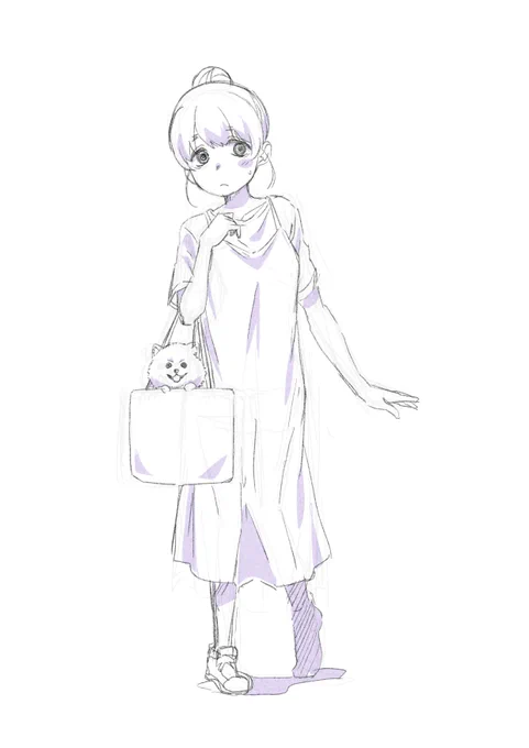女性がトートバックにポメラニアンを入れて歩いているのを見かけておぎゃーん(歓喜)ってなったので描きました。