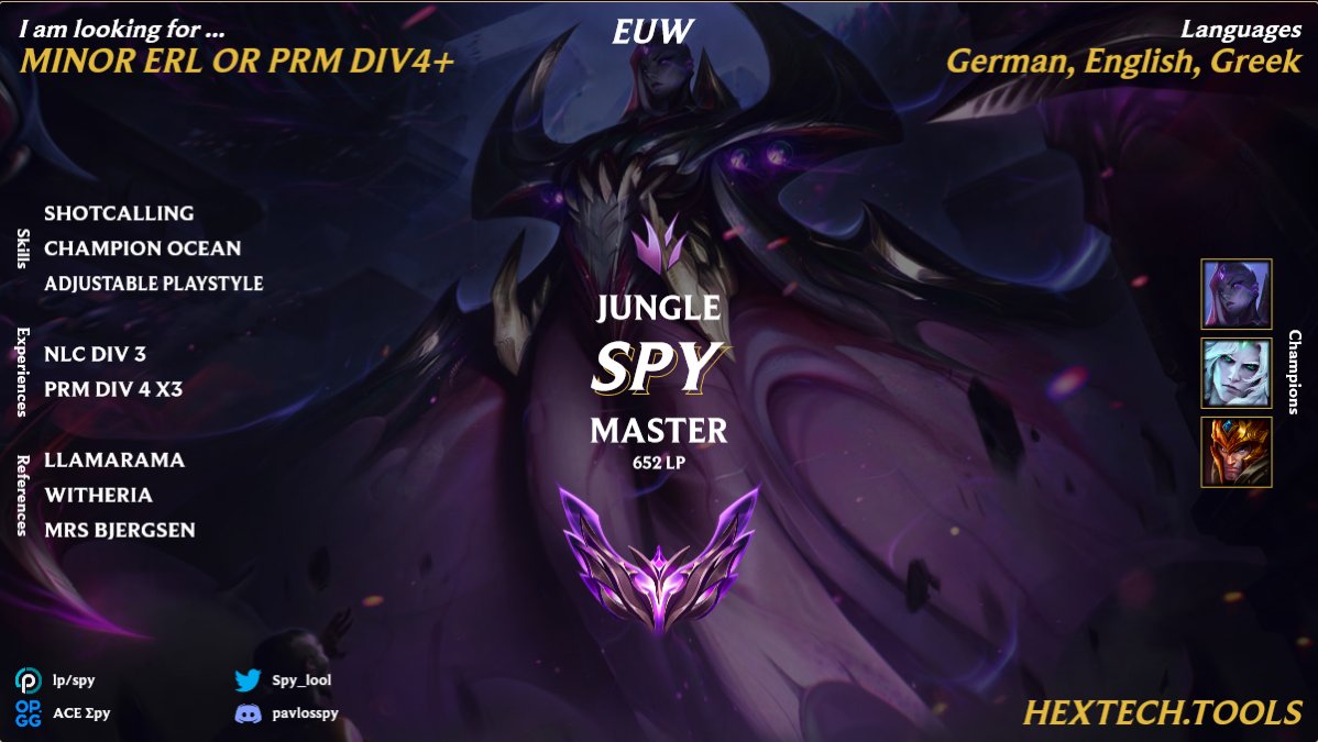 Spy_lool's tweet photo. Hello,  after a rough split at @acegaming, I am going LFT for winter 23/spring 24. I am considering every offer but I am mainly looking for PRM div4+ or Minor ERLs.
You can contact me via Discord or DMs. 

References in comments.
RT and Likes are appreciated. 🫡 https://t.co/FQHm62BxnN