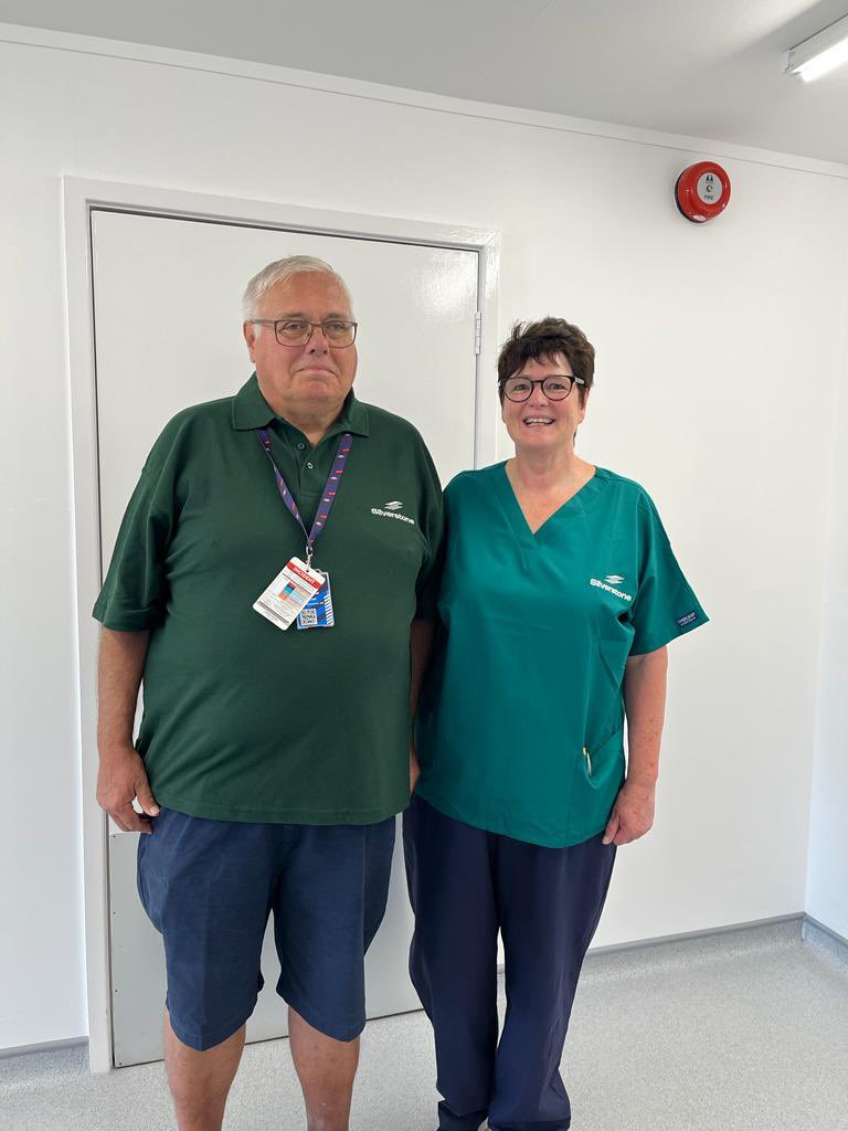 silverstonemed's tweet photo. Bronny &amp; Michael modelling the new Medical Team nurse tops this morning :) https://t.co/wJqk0fWkBw