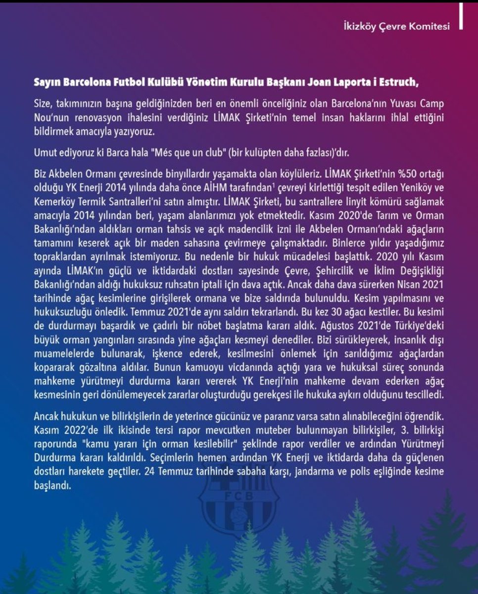 ikizkoydireniyo's tweet photo. Limak bizi yıllardır Yeniköy/Kemerköy Termik santralleri ile zehirliyor!  Şimdi de 6 gün içinde binlerce ağacı, #AkbelenOrmanı'nı katlettiler.

İnsanlığa karşı suç işleyen Limak'la tüm ticari ilişkinizi hemen şimdi bitirin
 @FCBarcelona_cat
 @FCBarcelona_es
#joanlaportaiestruch https://t.co/mqJgJafO7s