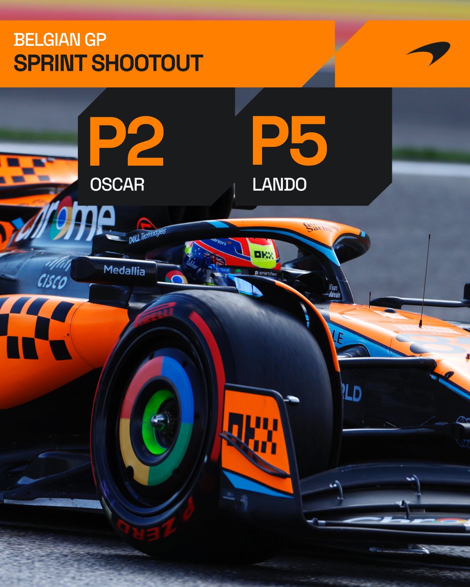 McLarenF1's tweet photo. Excellent job, team! 👊 

Both cars will start from a strong position in the #F1Sprint. Bring it on!

#BelgianGP 🇧🇪 https://t.co/RAY6hakNbZ