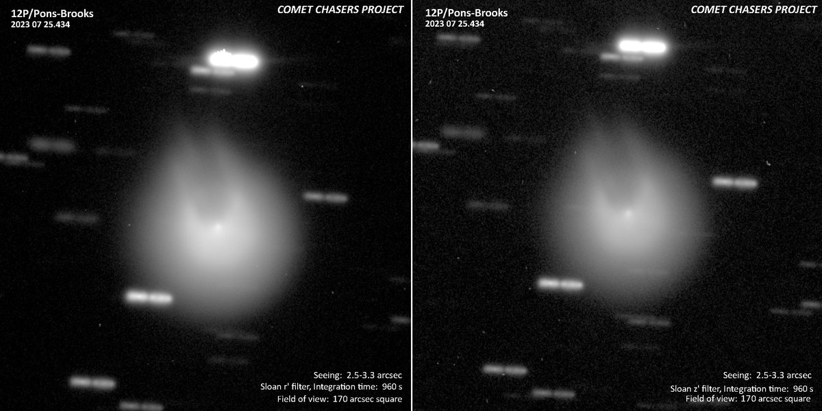 coreyspowell's tweet photo. Last week, Comet Pons-Brooks erupted &amp; brightened by a factor of 100. Now it has a strange new form, resembling a horseshoe crab or (if you prefer) the Millennium Falcon. https://t.co/O1GXEmHsv2 https://t.co/Fehw4PBikc