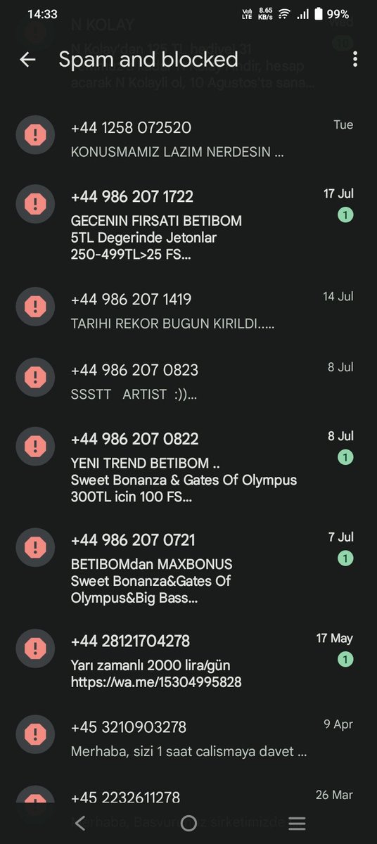 Amk herkesi whatsappdan arıyorlar bana SMS atıyorlar. Bu nasıl iş