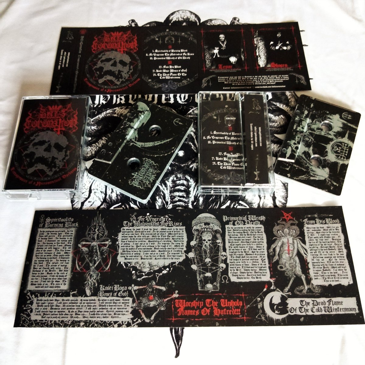 GodzOvWar's tweet photo. Hell's Coronation "Transgression of a Necromantical Darkness" MC
β’ full body printed cassette shell
β’ 4 panel double-sided printed j-card
β’ limited to 66 copies
π§ π: https://t.co/QHX7YSbQXa
π π: https://t.co/NK3nxVbRZM
#hells_coronation #newalbum #blackmetal #tape https://t.co/RaTFWWL2Fl