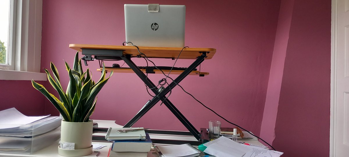 fgeerdink's tweet photo. i didn't want to spend #money on a adjustable sit-stand desk and then stumbled upon this 'sit-stand desktop workstation'. added a balance board to stand on so my feet won't hurt so easily. all set for €188 in total! #freelancers have to take care of their own #ergonomy 😇 https://t.co/bcvnil1tVy