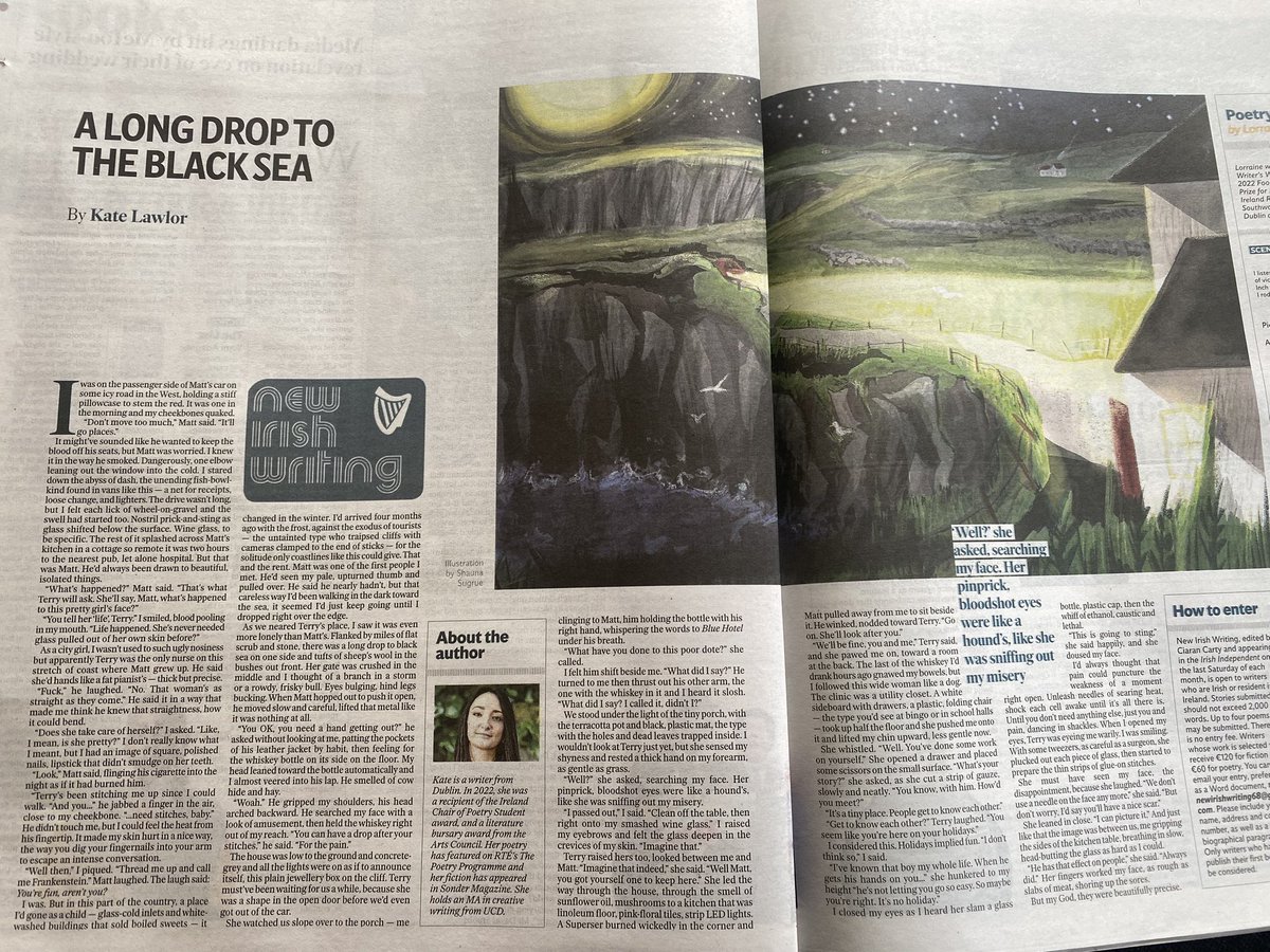 katyl2's tweet photo. Since I started short stories, I’ve always read fiction from New Irish Writing. My weird little piece happens to be July’s winning story. A nice nudge up the steep, sloggy hill of prose. In today’s Irish Indo 💚😅 https://t.co/hPocQNXzN4