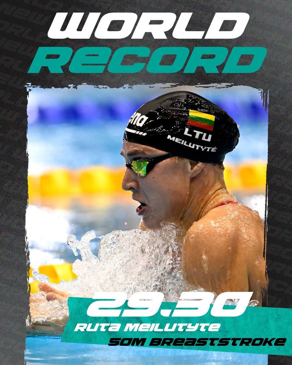 WorldAquatics's tweet photo. 🚨 WORLD RECORD ALERT
She just equaled Pilato's WR in the 50 Breast! https://t.co/MFlxIGTPoE