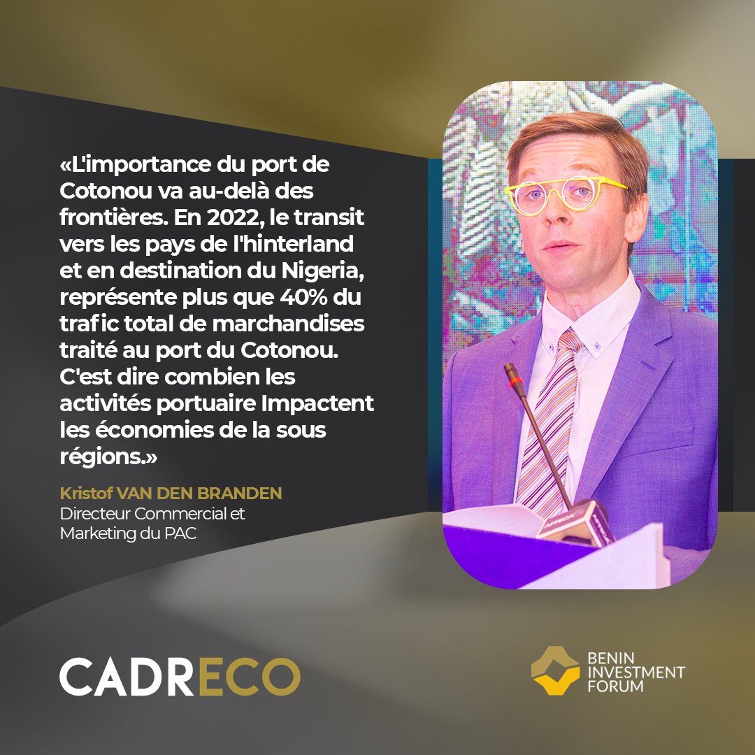 Extrait des propos de Kristof VANDER BRANDEN , Directeur Commercial et Marketing du <a href="/portdecotonou/">Port Autonome de Cotonou (PAC)</a> lors de la 6ème édition du <a href="/BeninInvestment/">Benin Investment Forum</a> Forum 2023. 

 #BIF2023 #cadreco #investment #Wasexo #benin #VisitBenin