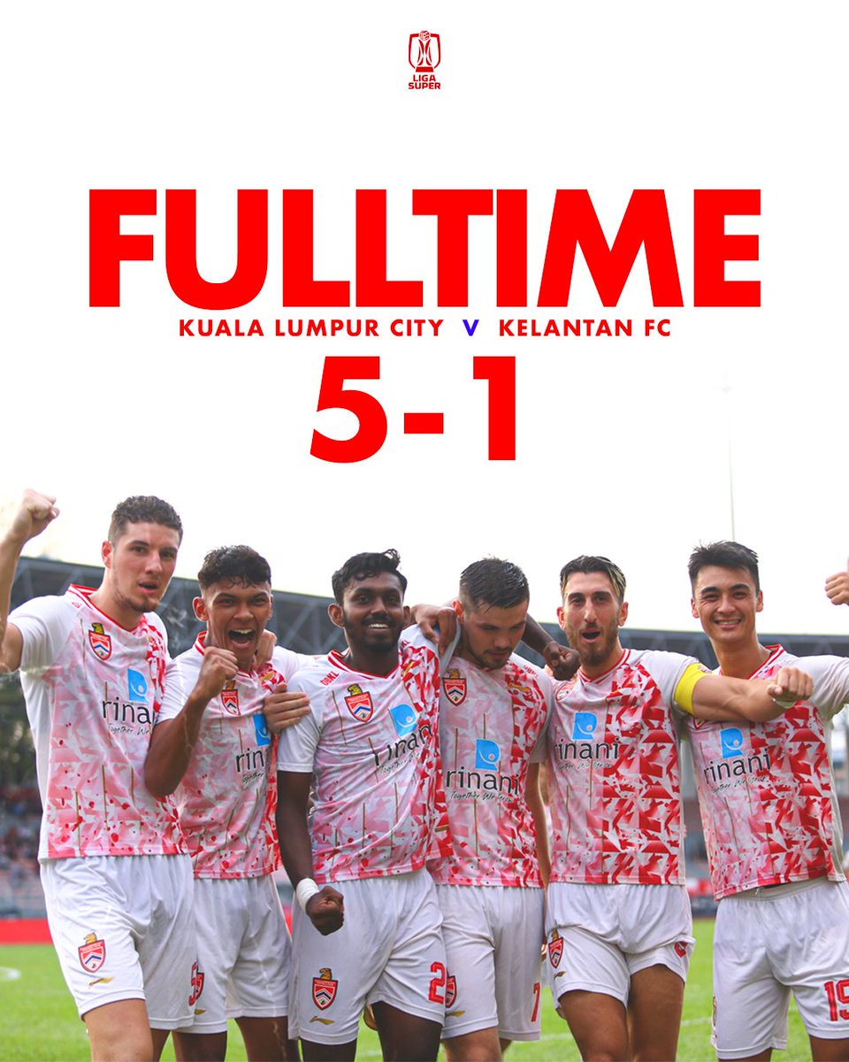 KLCityFootball's tweet photo. FT: 5-1
A good 3 points at home!

⚽️⚽️⚽️ Romel
⚽️ Zhafri
⚽️ Partiban

🔴⚪️🔴⚪️🔴⚪️

#KLCityFC #ColouringTheCity #SampaiMatiKualaLumpur https://t.co/6DxjDek5pd