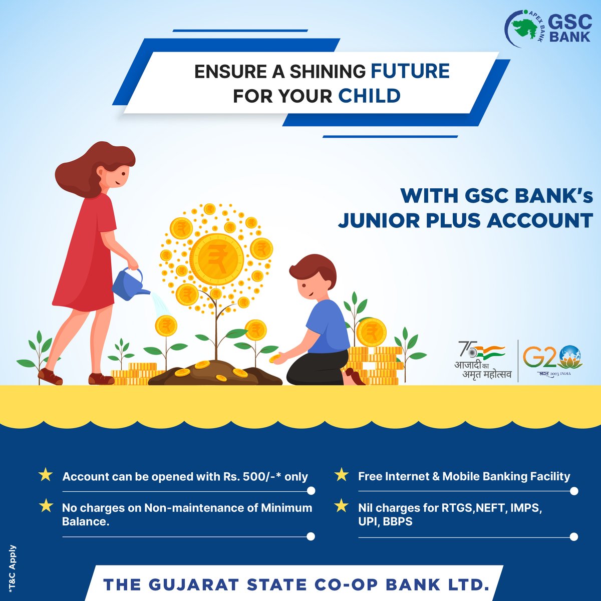 GSCBank's tweet photo. ENSURE A SHINING FUTURE FOR YOUR CHILD WITH GSC BANK'S JUNIOR PLUS ACCOUNT.
#GSCB #banking #JuniorPlusAccount #SavingAccount #Deposits #savings #NoCharges #services #investment #money #bank #financialplanning #visityournearestbranchtoday https://t.co/pAPacopbM8