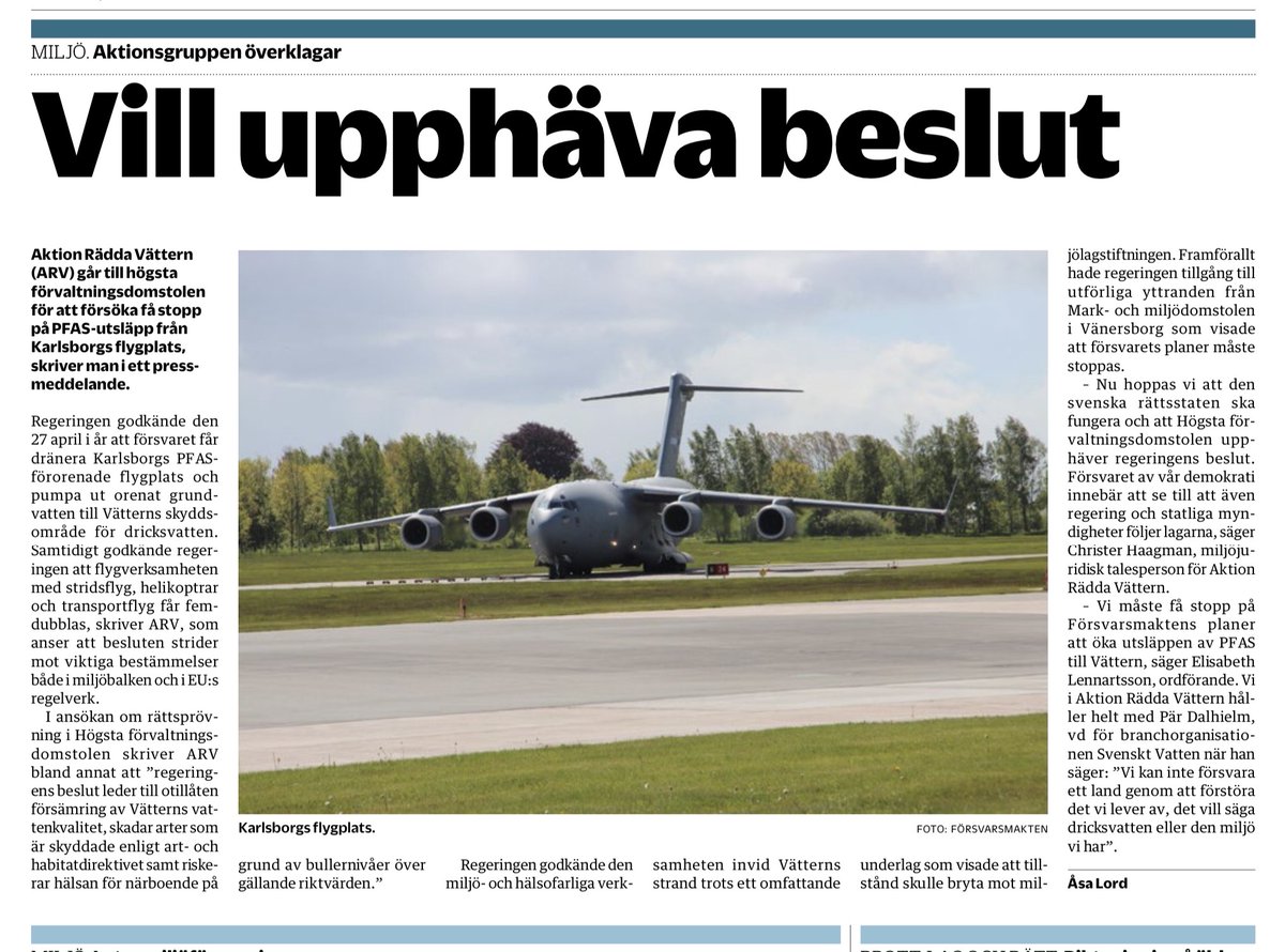 Nu hoppas vi att den svenska rättsstaten ska fungera och att Högsta förvaltningsdomstolen upphäver regeringens beslut. Försvaret av vår demokrati innebär att även regering &amp; statliga myndigheter följer lagarna. Vi måste få stopp på planerna att utöka PFAS-utsläppen till #Vättern