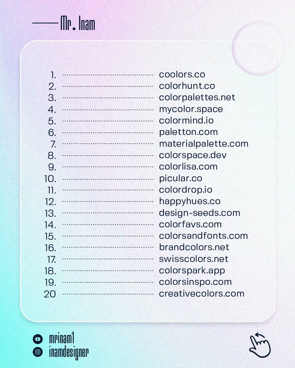 mrinamofficial's tweet photo. 20 Mesmerizing Color Palette Websites That Will Ignite Your Imagination!

#graphicdesigner #colorpalette #designer #socialmediamanager #colors #mrinam #inam #inamdesjgner https://t.co/2qpip9fuws