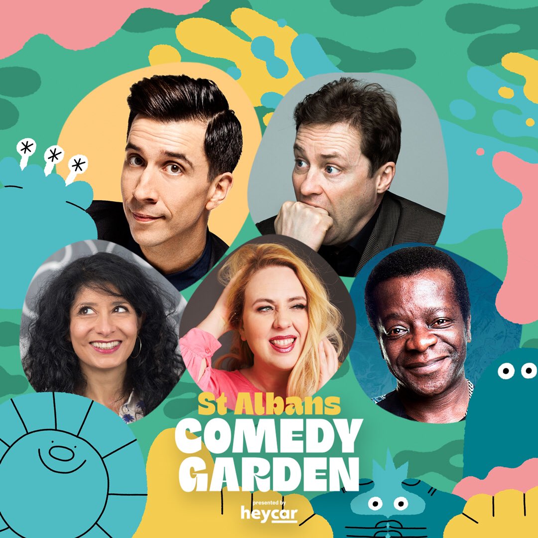 STAComedyGarden's tweet photo. All hail super Saturday 🙇‍♂️

First show of the day and what an absolute corker 🍾

🌻RUSSELL KANE 
🌻ARDAL O’HANLON
🌻HELEN BAUER
🌻SHAPARAK KHORSANDI
🌻STEPHEN K AMOS 

Here we go! 👯‍♀️ https://t.co/qAQcFm25Eq