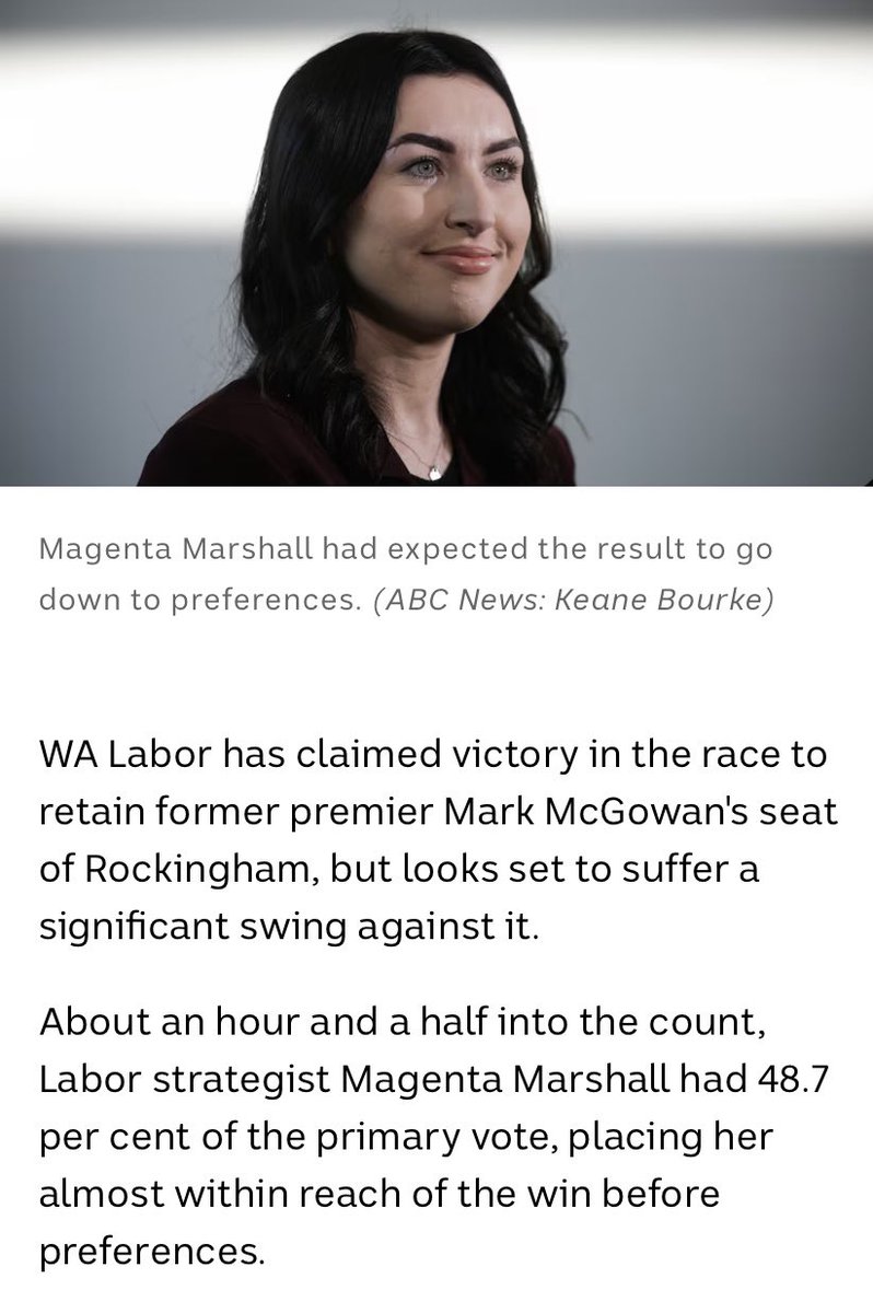 LyndaFrench19's tweet photo. #WALabor Claims Victory in #Rockingham.
Now what were the Liberal #WAMedia saying? Congratulations Magenta and thanks to Rocky Voters #wapol
Where is #MichaeliaCash #LibbyMettam @kevinbonham
https://t.co/iH9B51Qagr https://t.co/6EPrL2ypnU