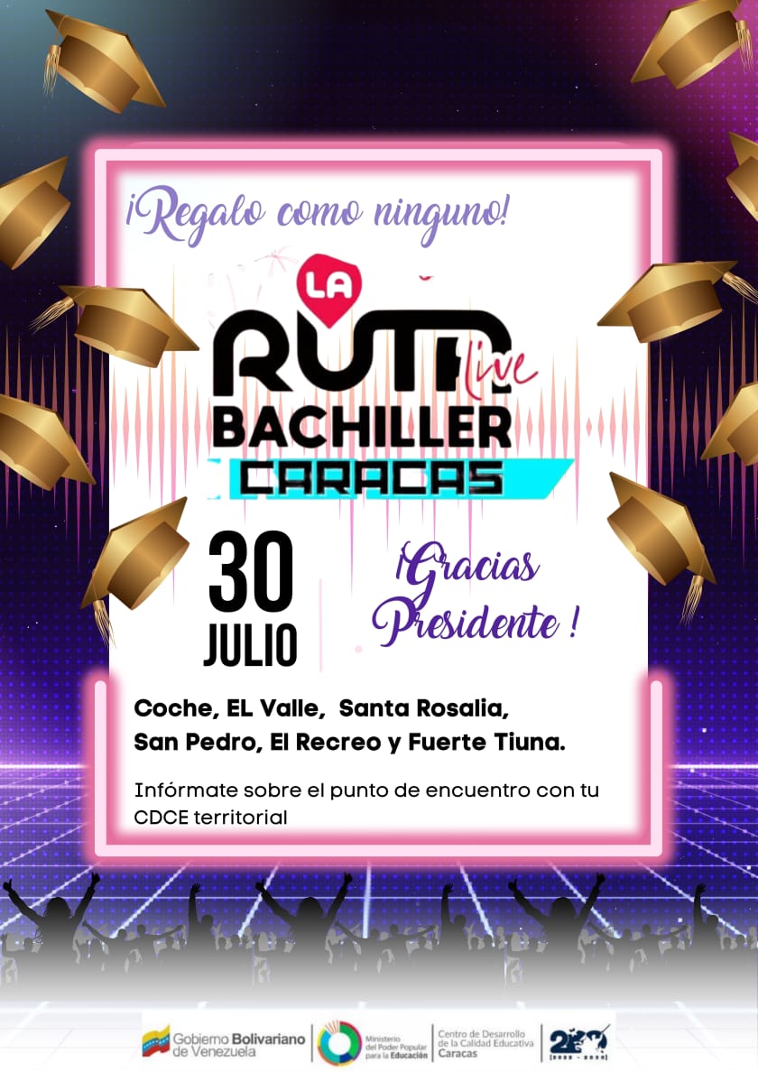 CEADLuisCabezaM's tweet photo. Nuestros estudiantes participarán en el regalo del presidente @NicolasMaduro por su graduación  de Bachiller.
@_LaAvanzadora @CircuitoFTiuna @gracielamarilis @VTVcanal8 @MPPEDUCACION  @JuventudPSUV @PSUVValle @FelixOsorioG https://t.co/KoAf3R8NJi