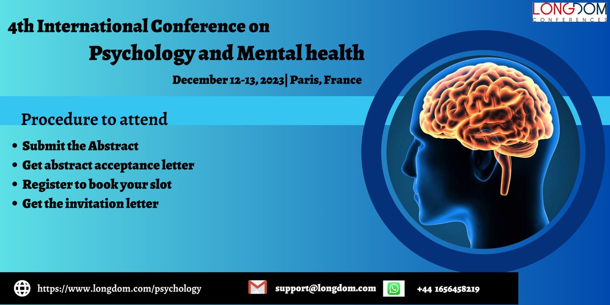 Meet our experts at International Conference on #Psychology &amp; #Mental_Health which is the globe to the prestigious event on December 12-13, 2022 in #Paris#France.
Health"
Website: lnkd.in/dQ4urGj4