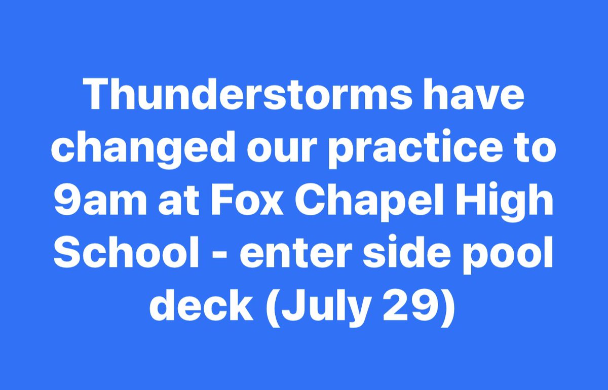 flyingfishheads's tweet photo. Saturday practice has been changed to inside at Fox Chapel High School at 9am (July 29) because of the thunderstorm https://t.co/jD2OtWOQbY