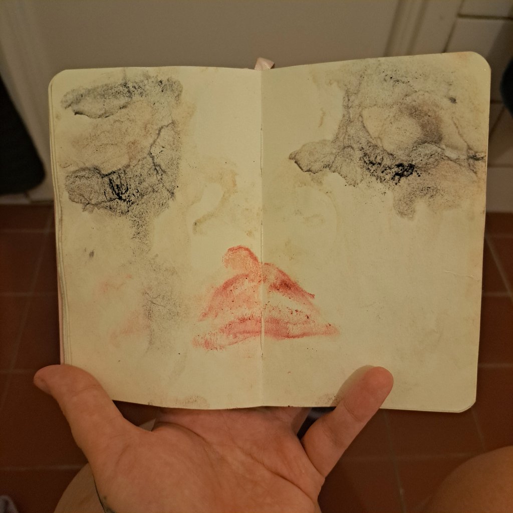 hell is boiling over and heaven is full.
makeup monoprint in sketchbook