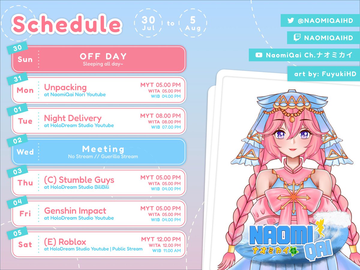 Just_Qaii's tweet photo. Schedule for 30Jul - 5Aug!🥺🌊 https://t.co/ZCircCrh0i