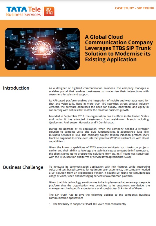 digitechtelesol's tweet photo. Discover How a Global Cloud Communication Leader Embraced Innovation with TTBS SIP Trunk Solution!

Curious to know more? Reach out to us today!

Contact us:-https://t.co/Eoiki2fWqV

@TataTeleBiz @ashish_asks

#digitech #tata #technology #business #SIPTrunk https://t.co/HpR0sMfP3l