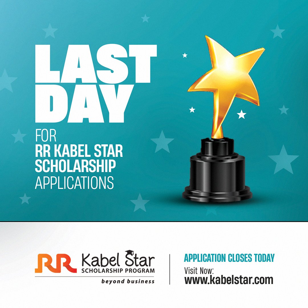 RRGlobalIndia's tweet photo. RR Kabel Star Scholarship Program has been a big pillar of strength for electricians throughout India.

Application closes today! To apply now, visit: https://t.co/JqsabQTnEG.
.
.
.
#rrglobal #rrkabel #rrkabelstar #kabelstar #kabelstarscholarshipprogram #ApplyNow #scholarships https://t.co/bee5xwkIt4