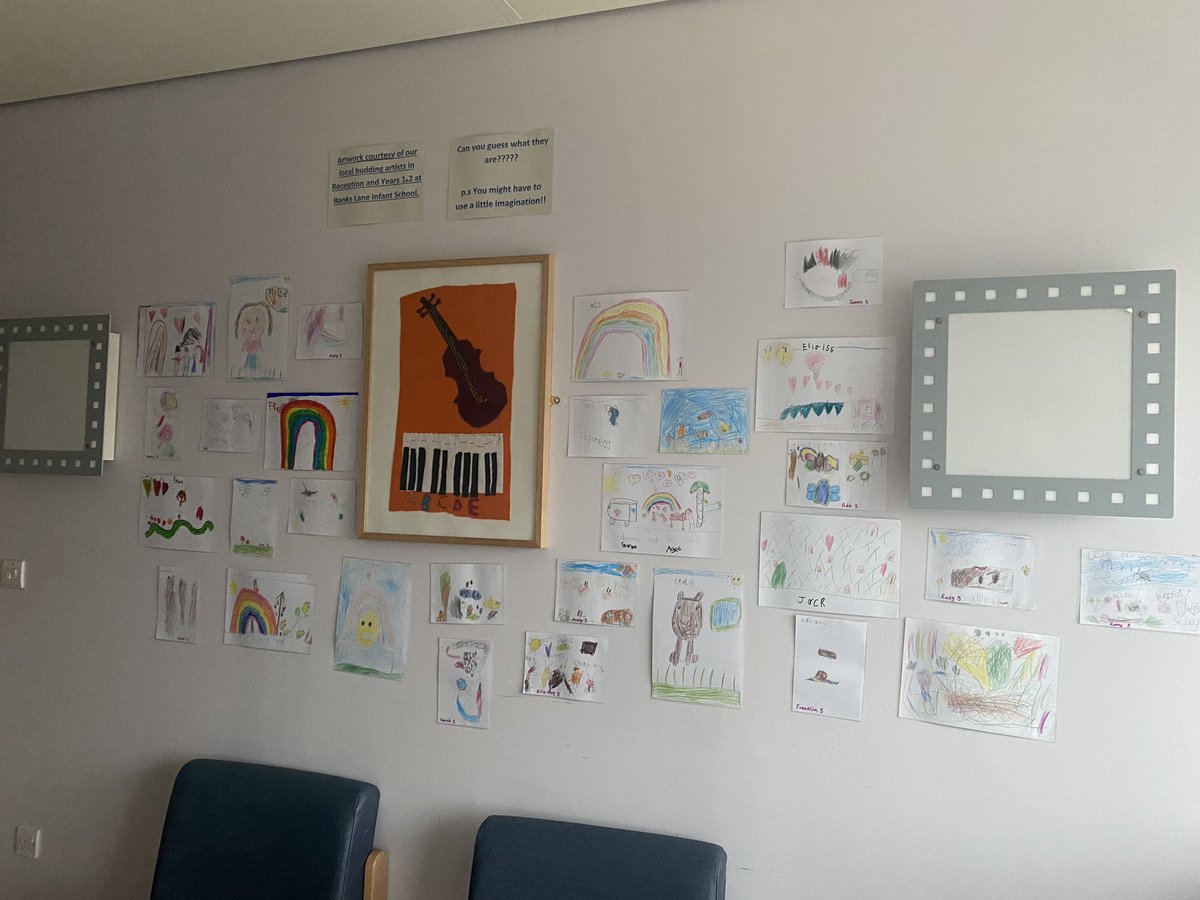 Huge Thankyou to @bankslaneinf for the amazing artwork from their budding artists in reception and years 1&2 to help brighten up our waiting rooms for our daycase patients waiting to go down to theatre! Lots more to go up! @StockportNHS @StockportPtExp @J4OEY @ChrisOL05142560