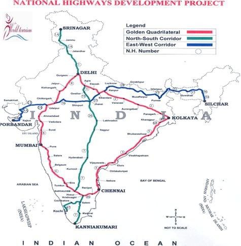 Golden Quadrilateral with cross-country corridors forming India's highway grid