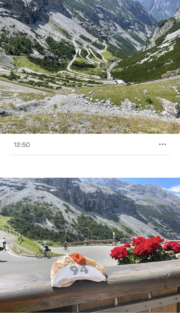 DuksCC's tweet photo. #Duks member Phil Cunningham is on day 7 of #TCR2023, heading into #Slovenia having ridden up the #StelvioPass yesterday. That's over 1200km ridden from #Belgium, through eastern #France, #Switzerland &amp; northern #Italy. #TCRNo9Cap94 #TCRNo9 #Cycling #GoPhil #HardAsNails https://t.co/AKjWOOEUWu