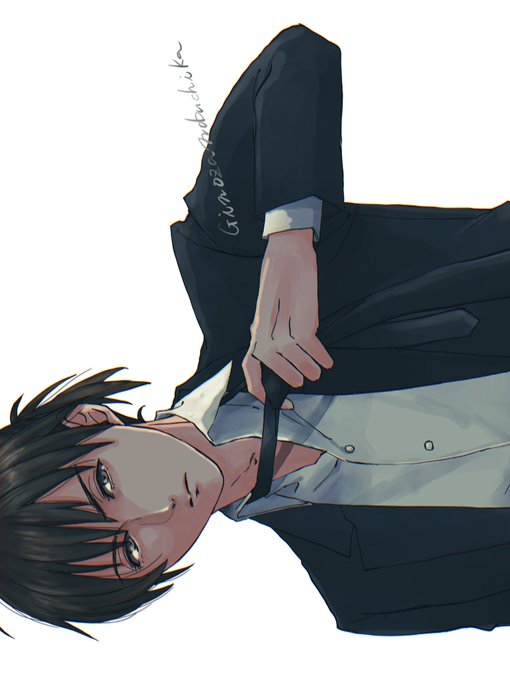 「adjusting necktie black hair」 illustration images(Latest)