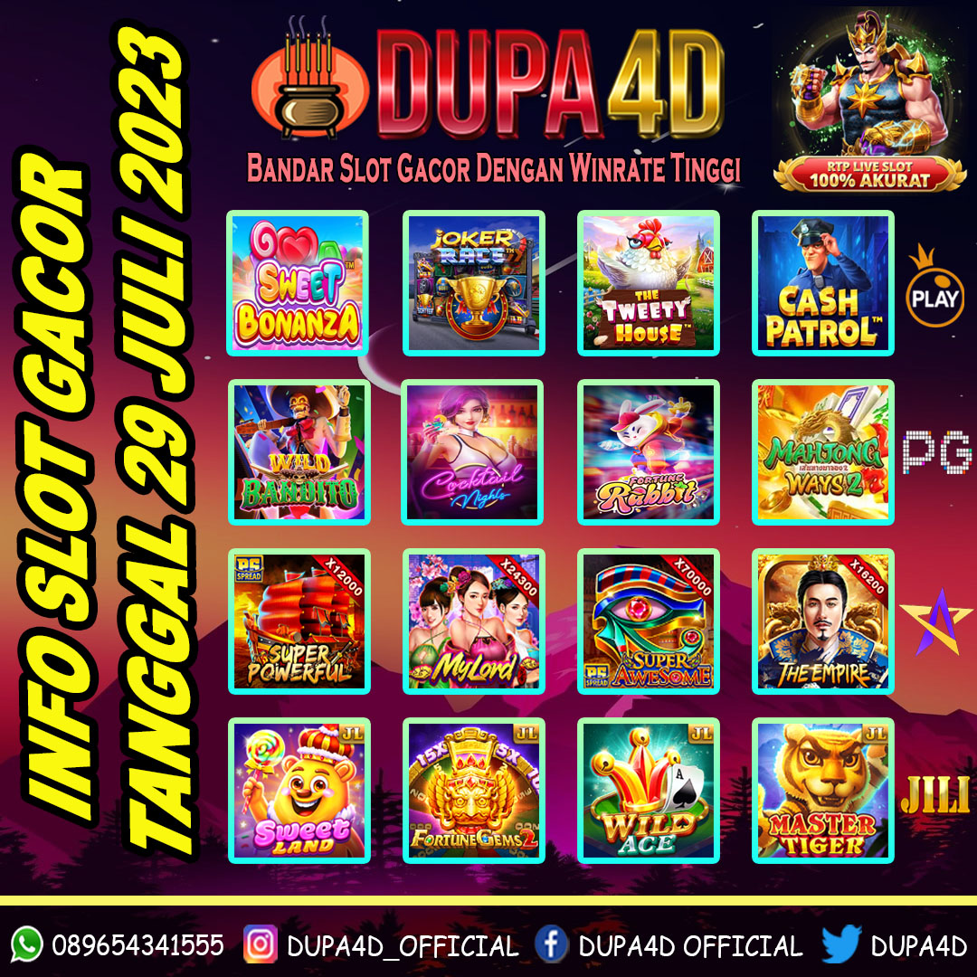 Dupa4D's tweet photo. Rekomendasi Slot Gacor Dupa4D Tanggal 29 Juli 2023

Daftar ID Pro Disini :
🌐 https://t.co/R7PLnZP1uq

#dupa4d #dupaslot #slotgacor #rtpslot #togelsingapore #infoslotgacor #parlay #bandarslot #sabungayam #bandarsbo #beritabolaterkini #casinoterpercaya #sweetbonanza #jokerrace https://t.co/zJJFhjsrm5