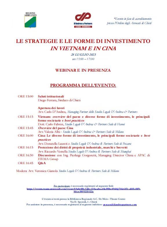 We are delighted to be back in Abruzzo for our seminars. We had the opportunity to discuss both business in China and Vietnam with members of the local lawyer association. It was of course a great honor to have Mr. Diego Ferrara, the mayor of Chieti, to join us @DPgroup_global