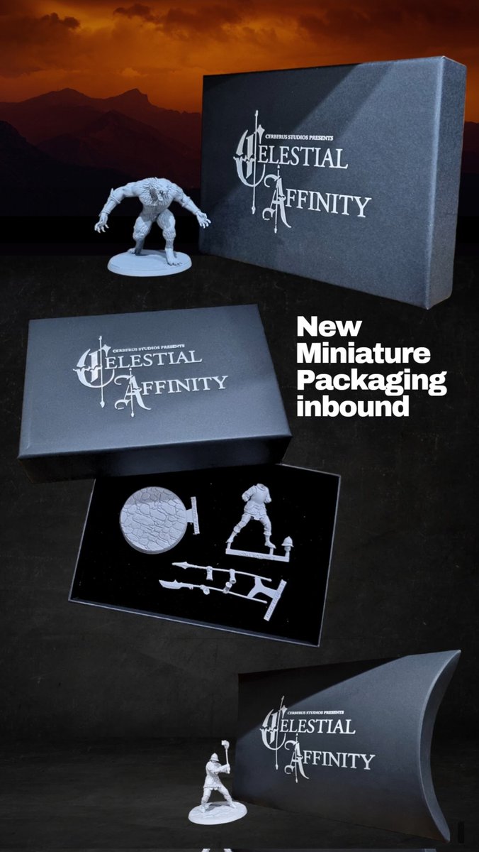 New Miniature boxes have arrived for the Celestial Affinity range of products 
#cerberusstudios #celestialaffinity #54mmscale #tabletopgaming